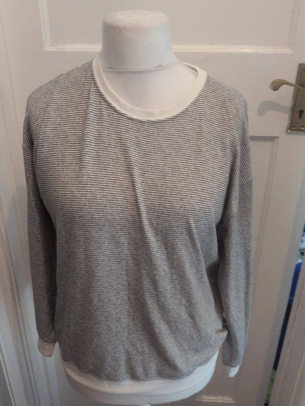 George 12-14 Grey White Stripe Long Sleeve Pyjama Top