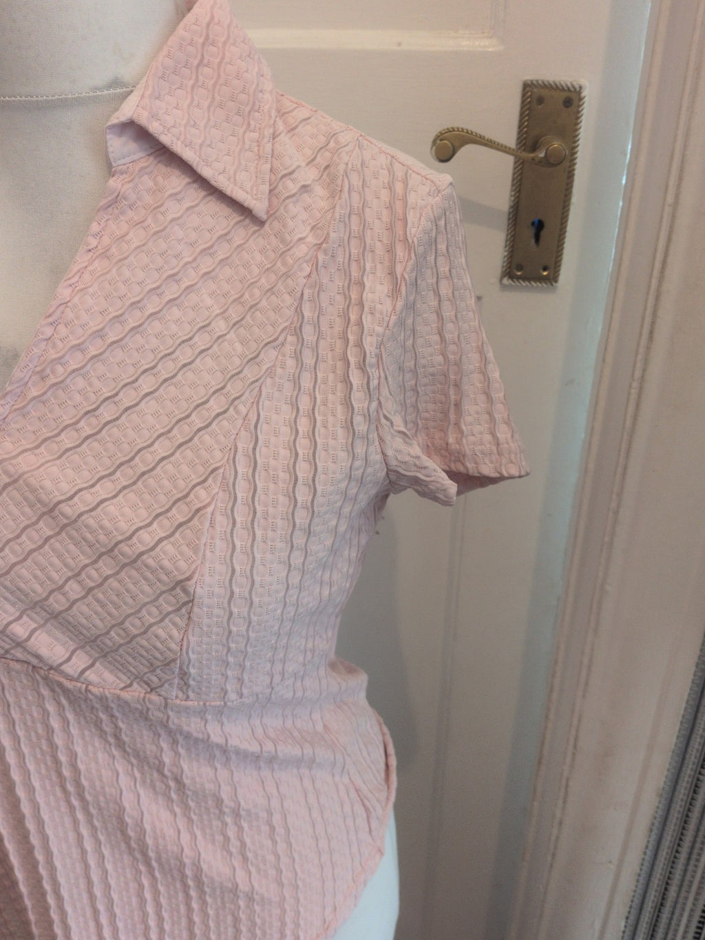 Marks And Spencer 14 Pink Textured Short Sleeve Blouse