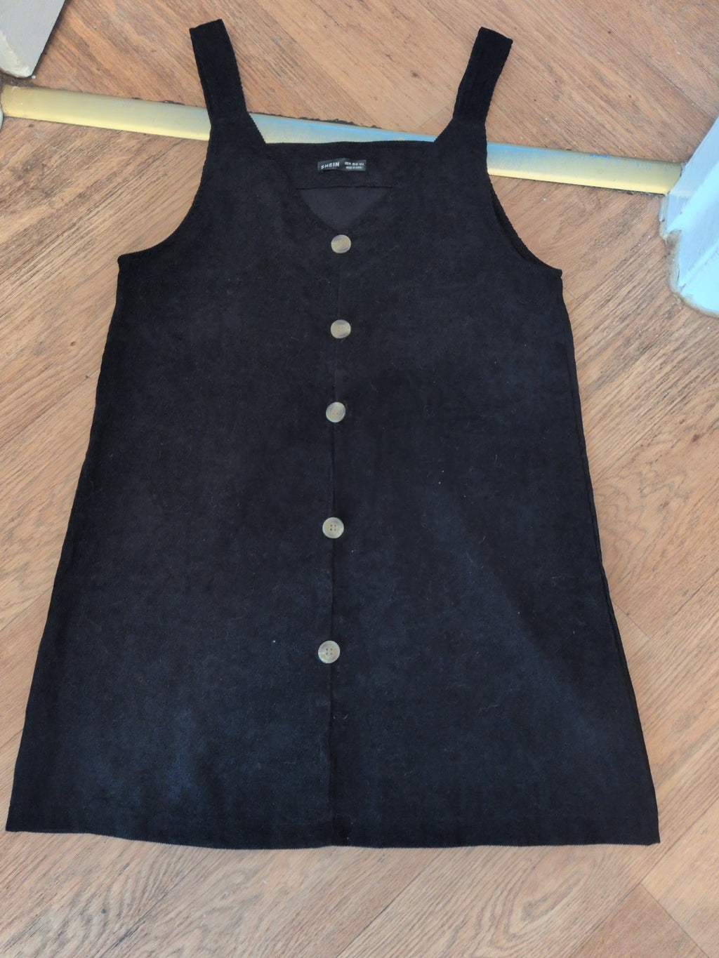 Shein Medium Black Imitation Buttoned Sleeveless Knee Length Dress
