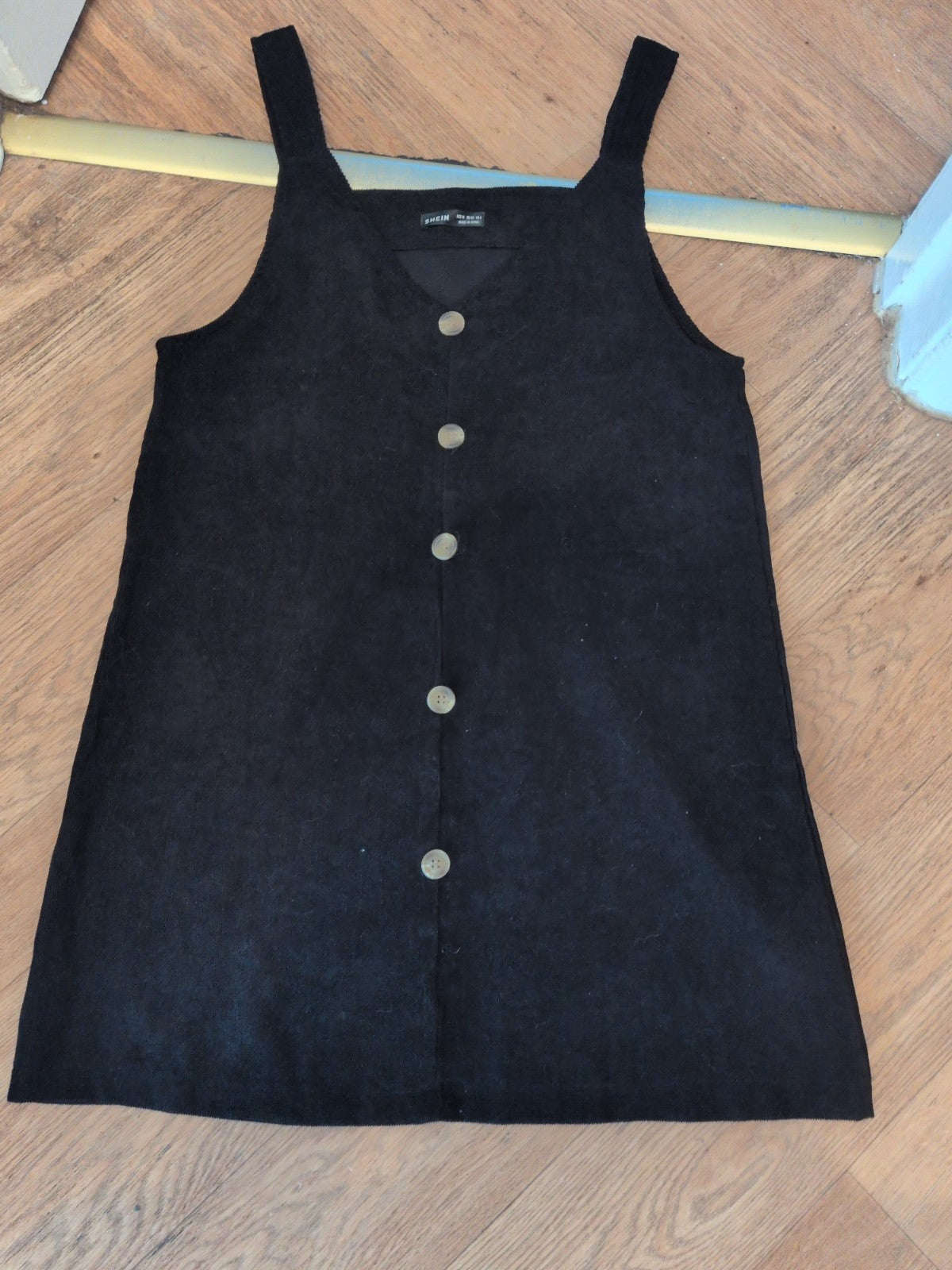Shein Medium Black Imitation Buttoned Sleeveless Knee Length Dress