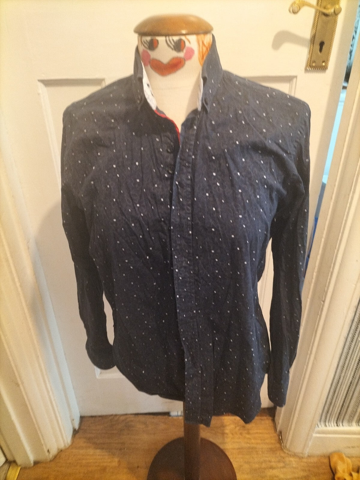 Mens Guide London Medium Navy Detailed Long Sleeved Shirt