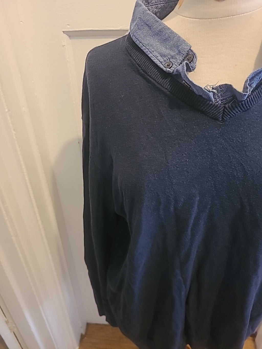 Mens ACW85 Size XL Navy With Blue Collar Long Sleeved Polo