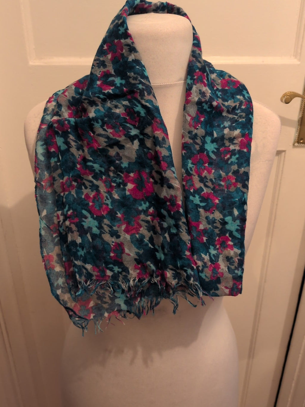 Turquoise And Purple Floral Scarf