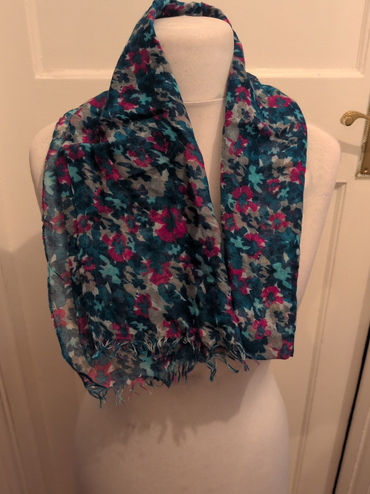 Turquoise And Purple Floral Scarf