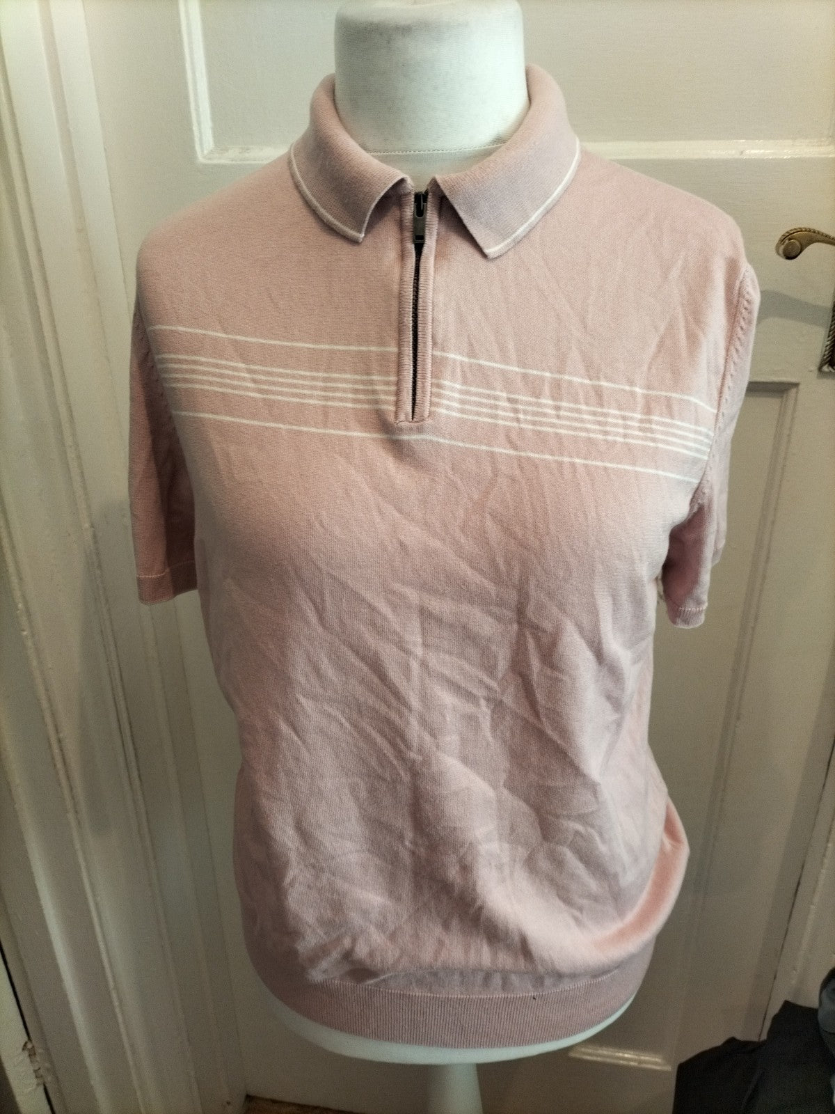 Mens Marks And Spencer Size M Cotton Blend Short Sleeve Polo Pink