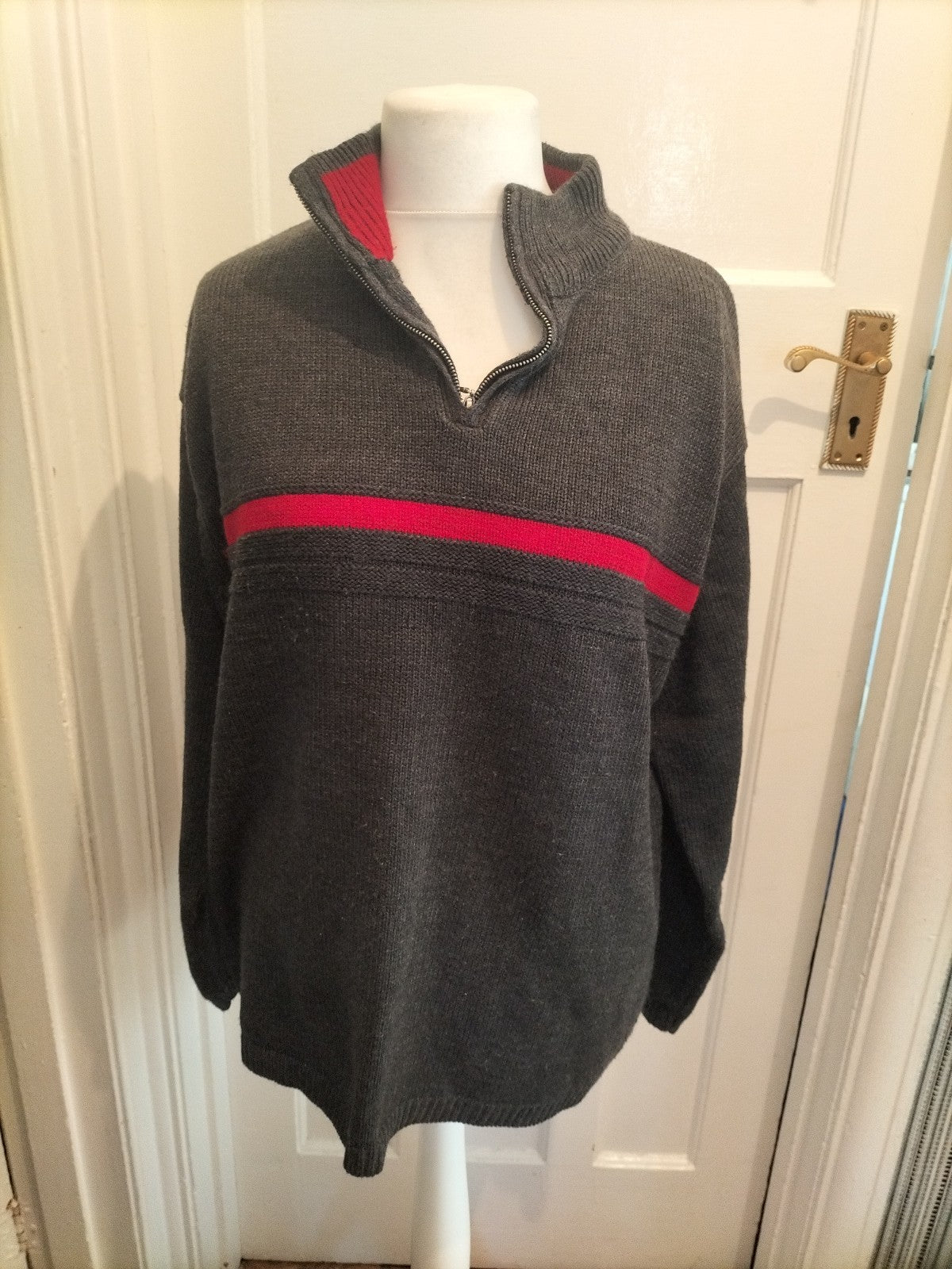 Mens Primark Size XL Grey And Red Pullover Jumper Some Bobbling