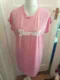 Primark 12/14 Pink Print Short Sleeve Longline T shirt