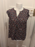 Tu 14 Black Flowery Sleeveless Buttoned Blouse