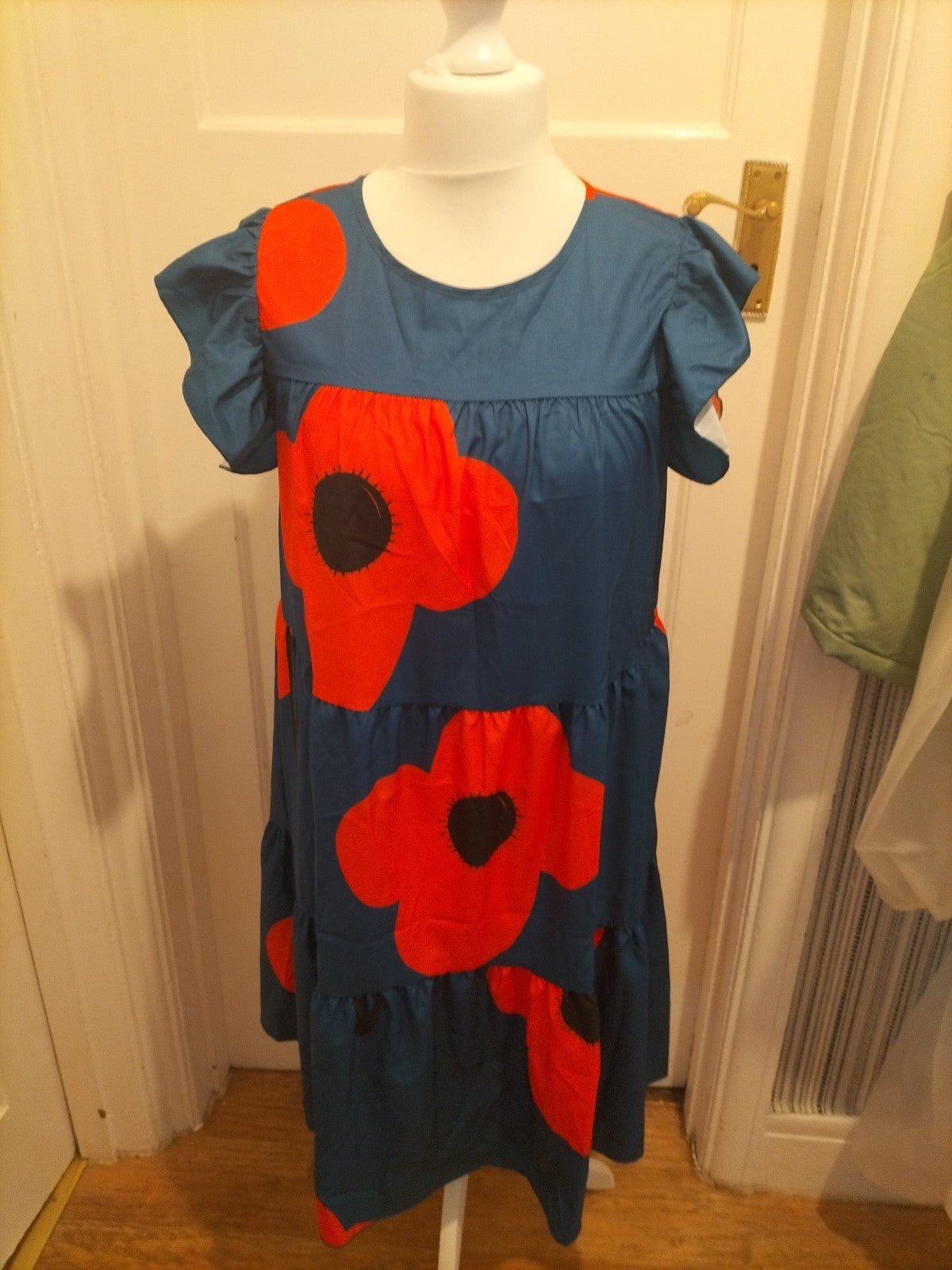 Ladies Shein Size XL Dark Teal And Orange Short Sleeved Dress