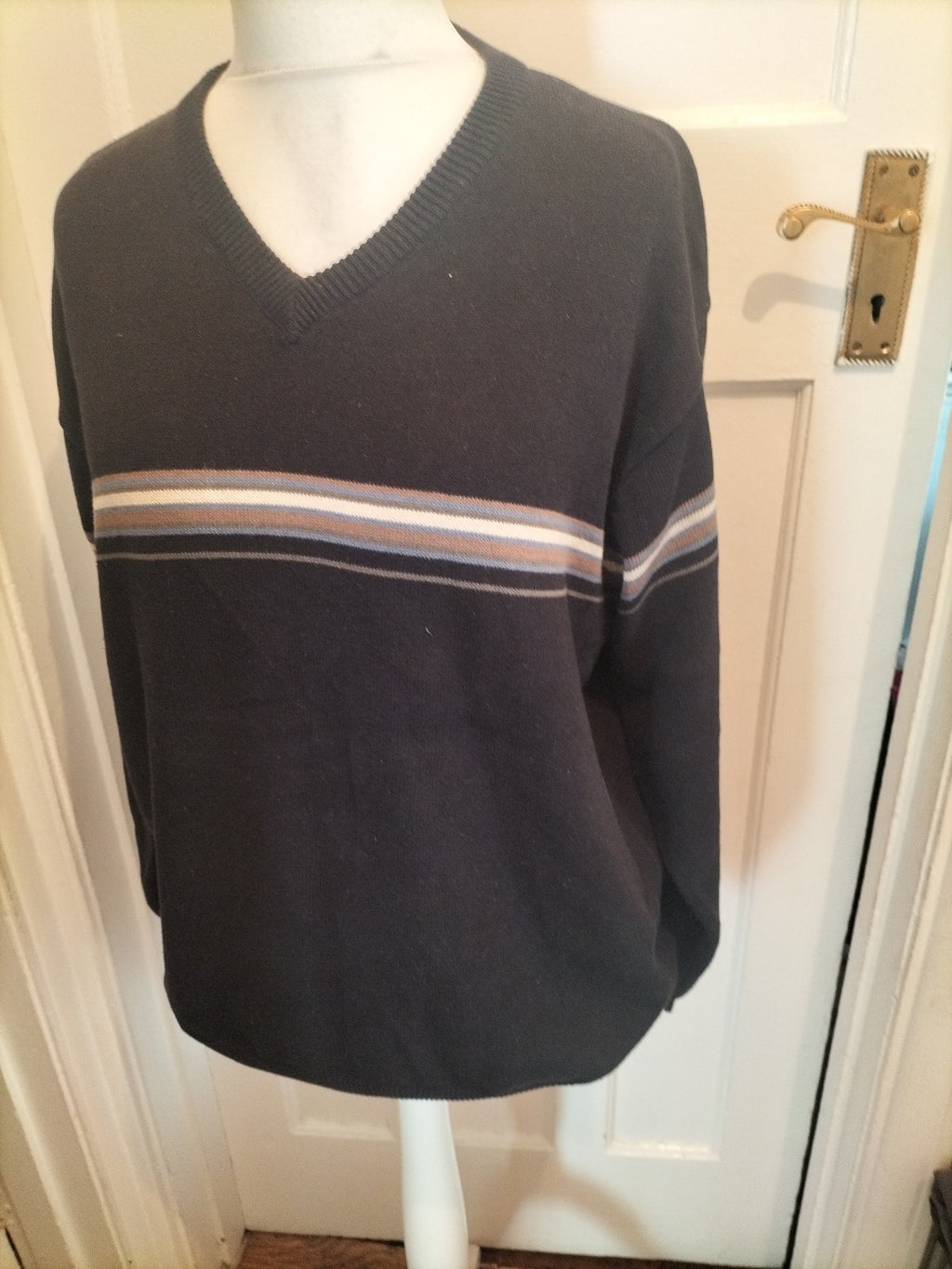 Mens Angelo Litrico Size XL Black And Khaki Long Sleeved Pullover Jumper
