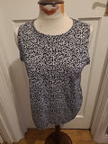 Ladies Marks And Spencer Size 10 Black White Leopard Print Sleeveless Tshirt