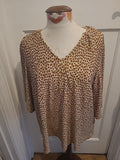 Ladies Next Size 14 Brown Cream Detailed Short Sleeved Blouse
