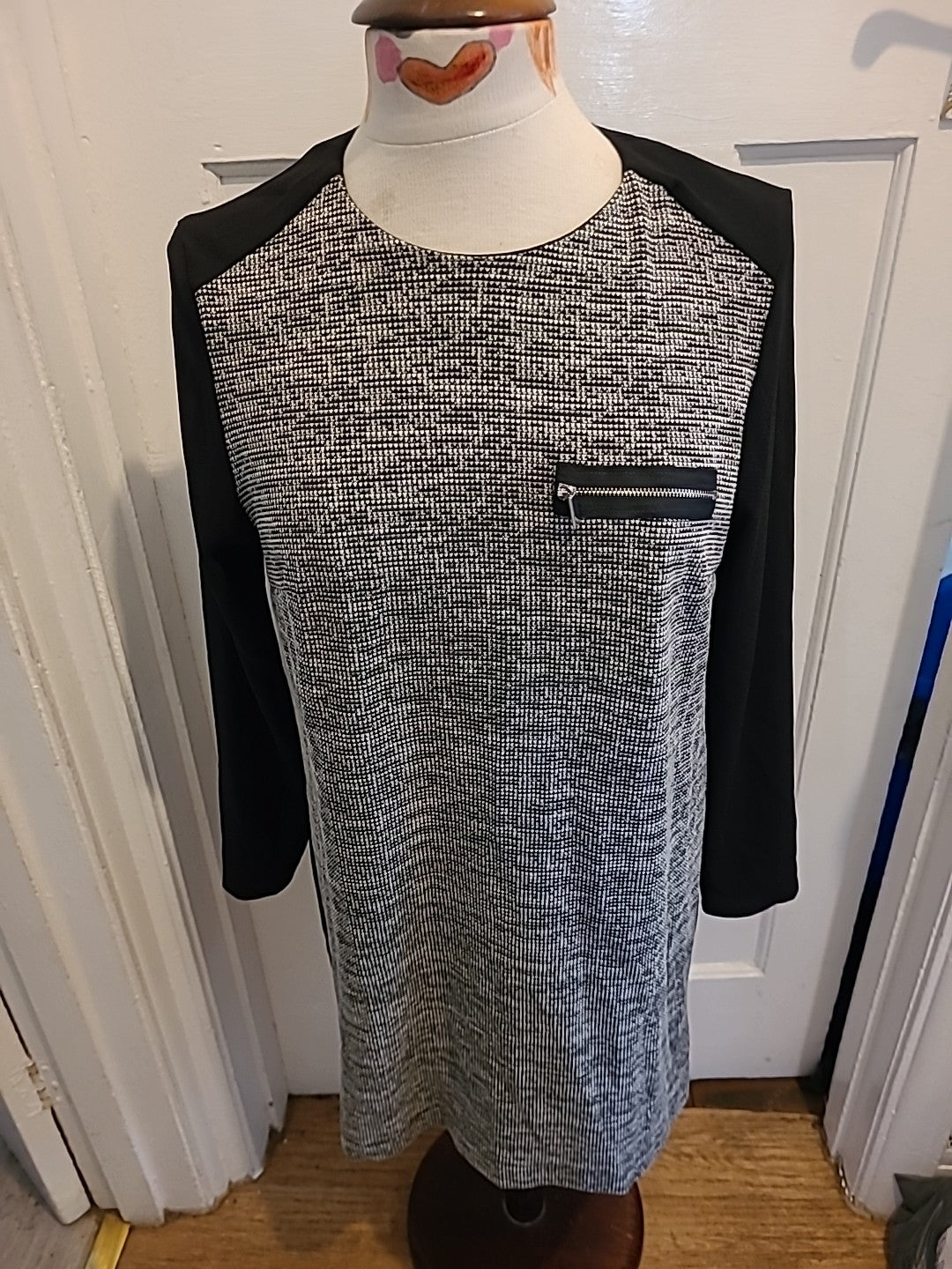 Ladies Primark Size 12 Black Grey Long Sleeved Dress
