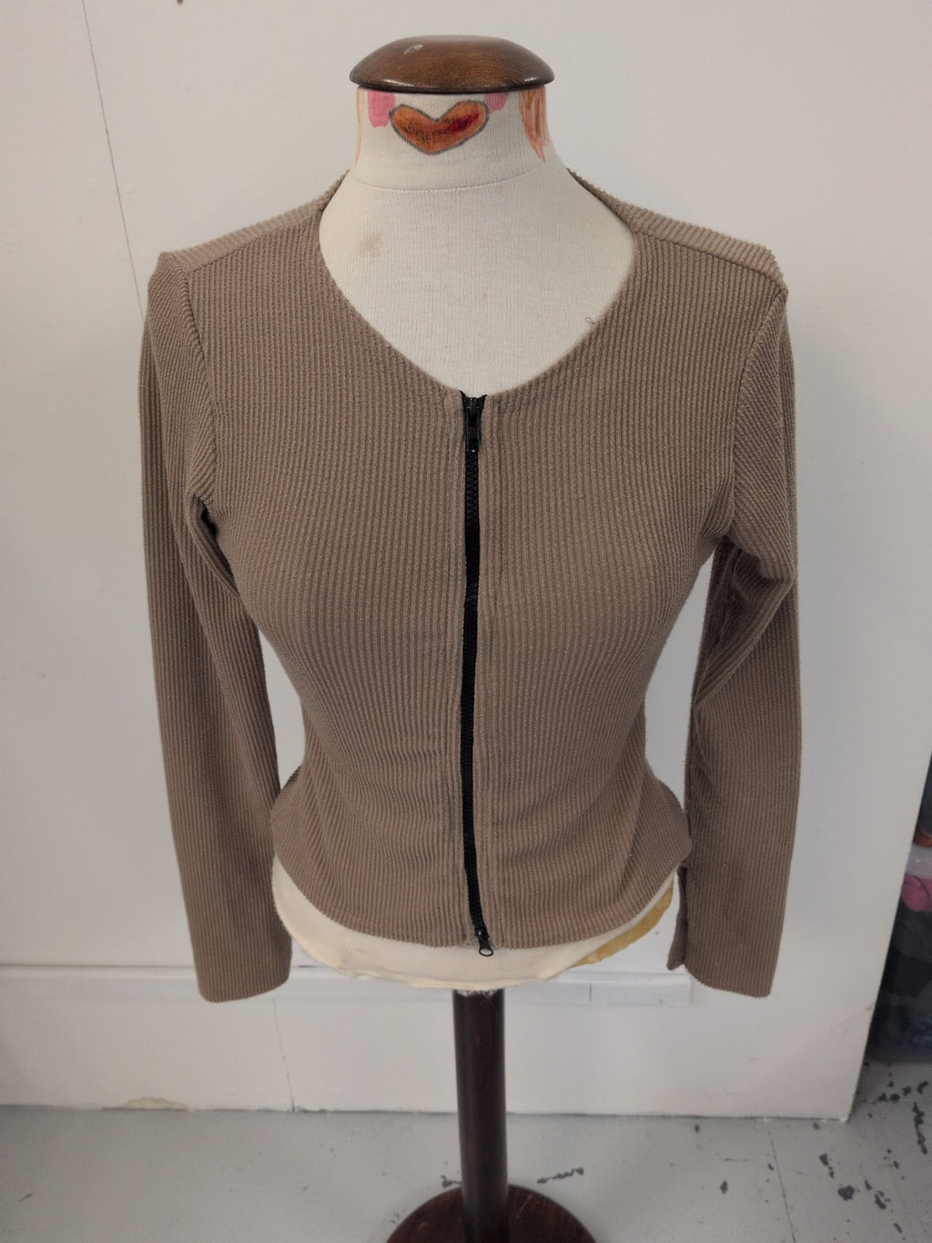 Boohoo 14 Brown Full Zip Front Long Sleeve Top