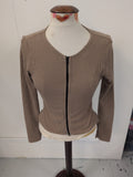 Boohoo 14 Brown Full Zip Front Long Sleeve Top