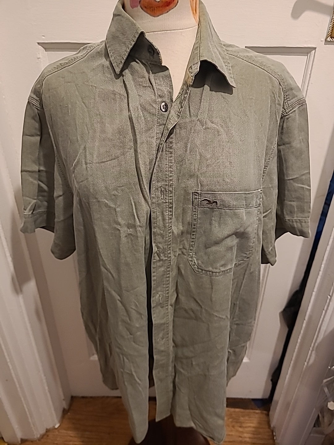 Mens Marks And Spencer Size Large Sage Green Short Sleeved Shirt