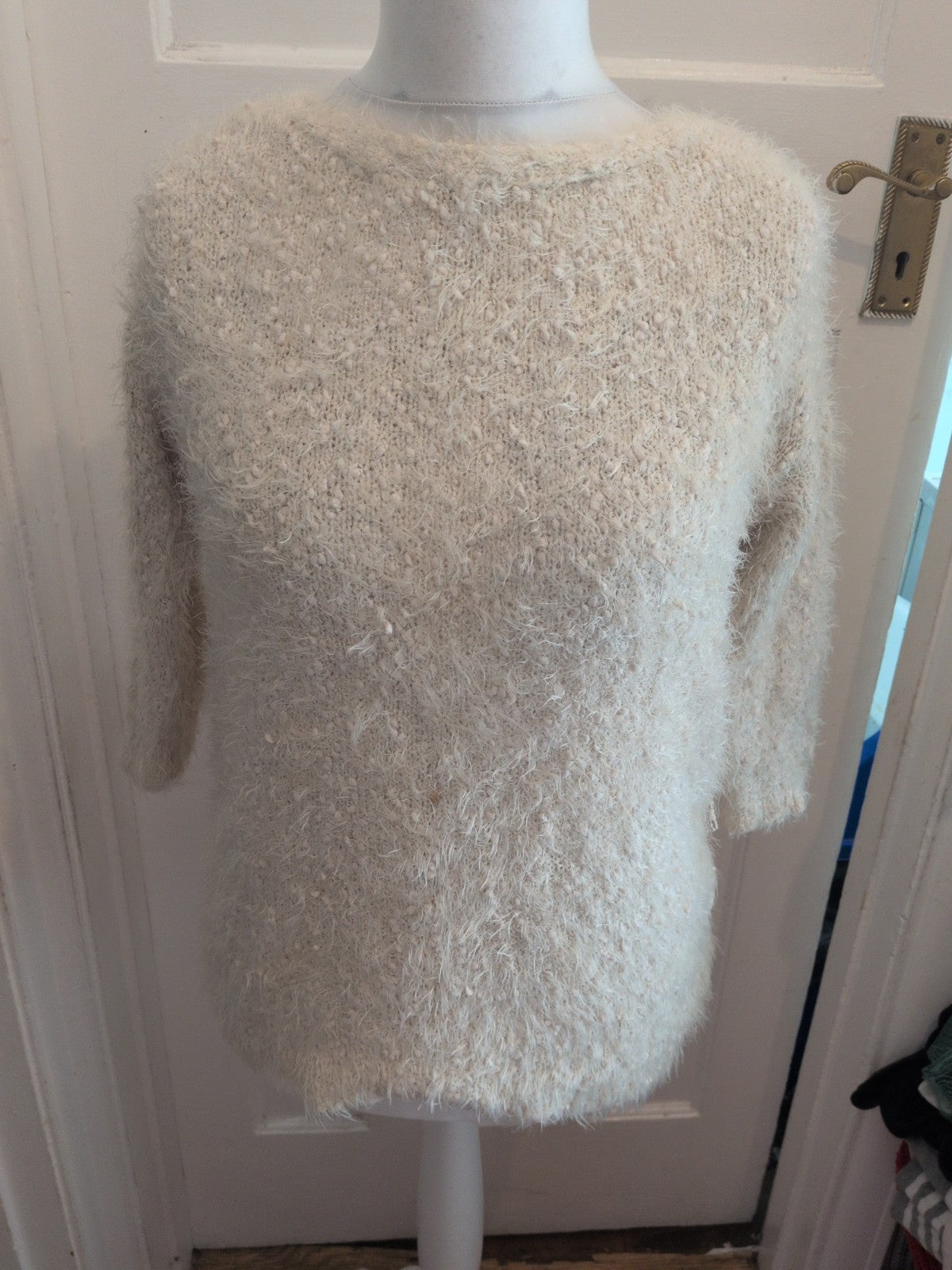 David Emanuel Small Cream Fluffy Jumper Small Mark On Front