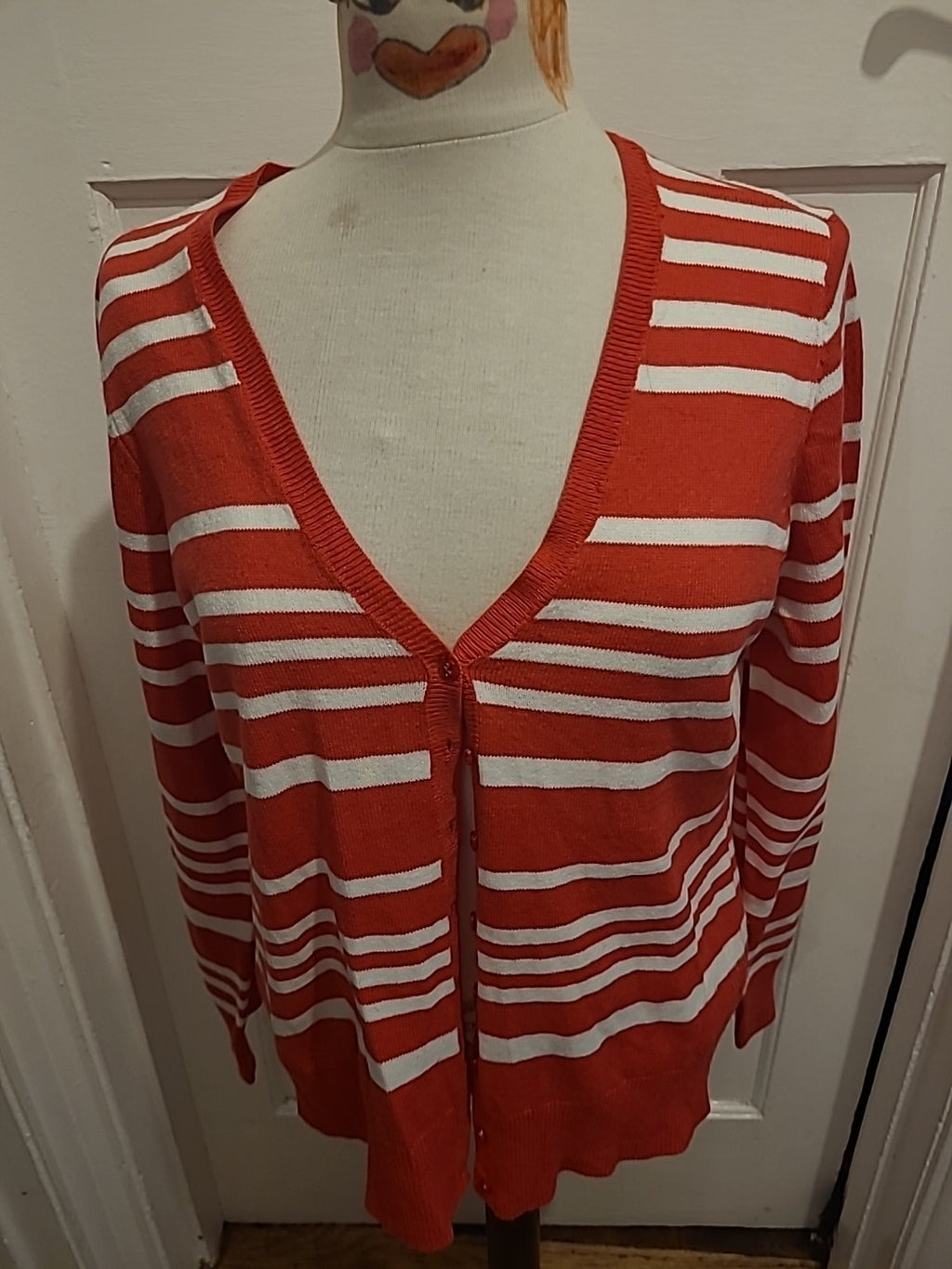Ladies BHS Size 14 Pink White Striped Cardigan