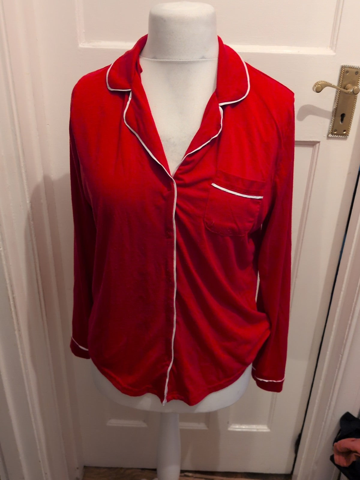 Primark Small Red Collared Long Sleeve Pyjama Top Bobbling