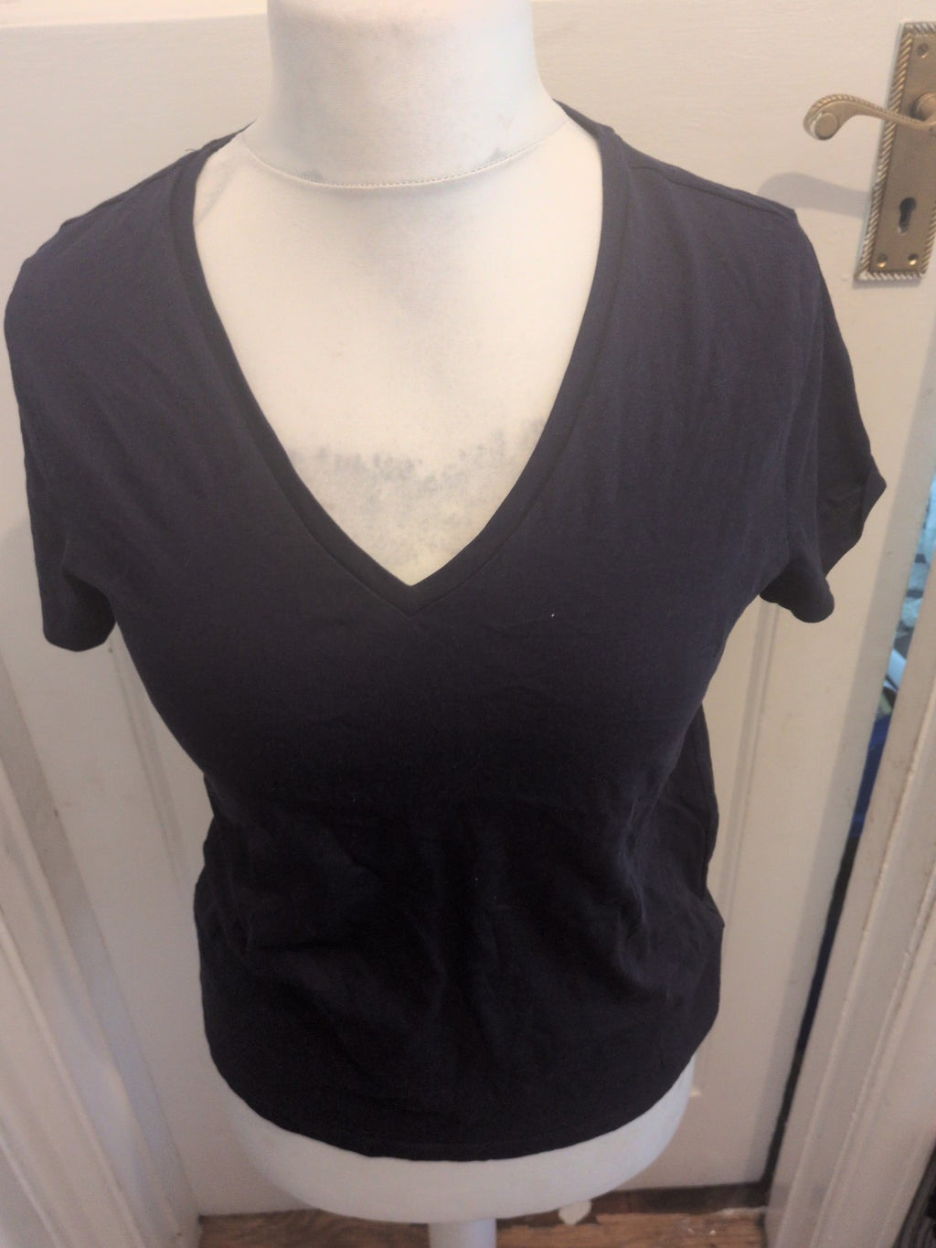 Ladies Marks And Spencer Size 10 Navy V Neck The Essential Short Sleeve T-shirt