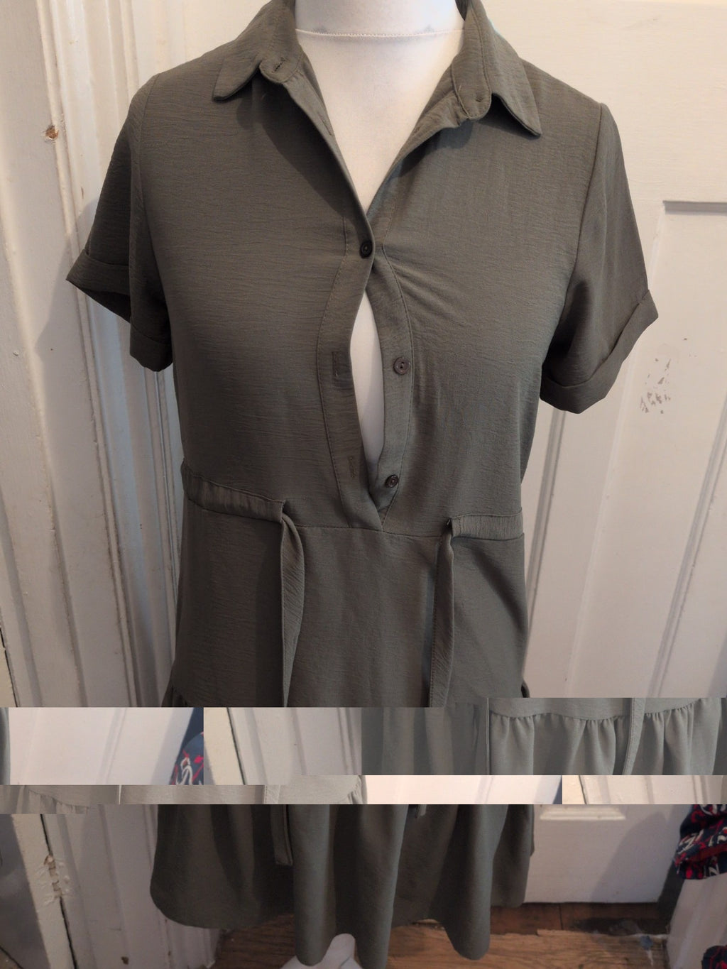 Ladies New Look Size 8 Khaki Collared Short Sleeve Dress