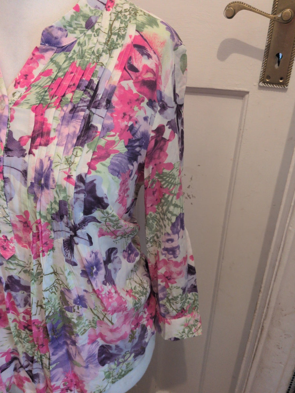 Ladies Damart Size 12 Multicoloured Floral Long Sleeve Blouse