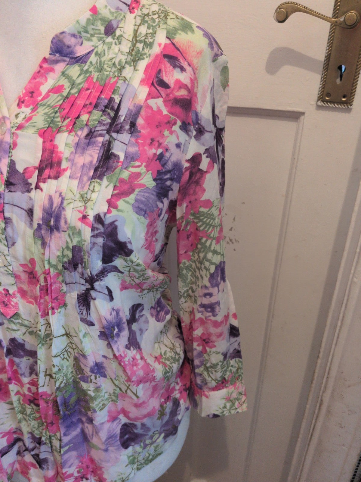 Ladies Damart Size 12 Multicoloured Floral Long Sleeve Blouse