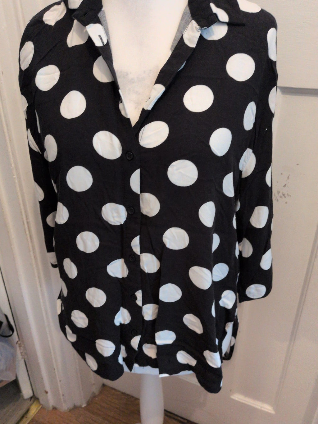 George 12 Black With White Spots Half Sleeve Buttoned Blouse