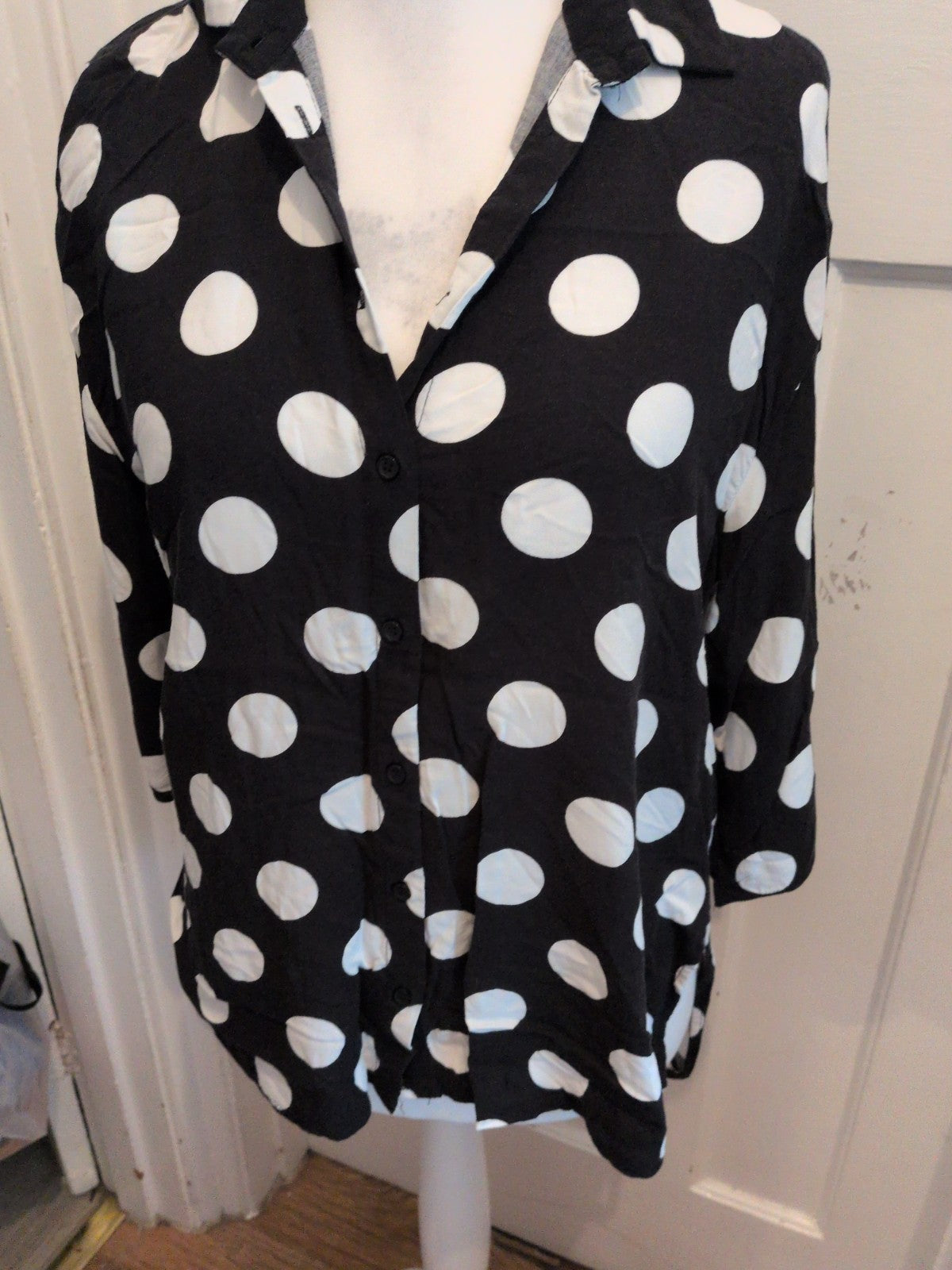 George 12 Black With White Spots Half Sleeve Buttoned Blouse