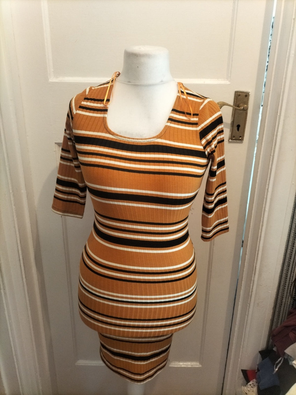 Ladies Primark Size 6 Brand New Mustard Stripe Long Sleeved Dress