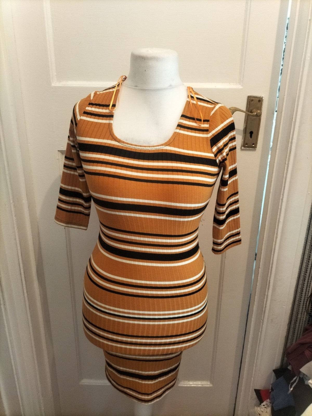 Ladies Primark Size 6 Brand New Mustard Stripe Long Sleeved Dress