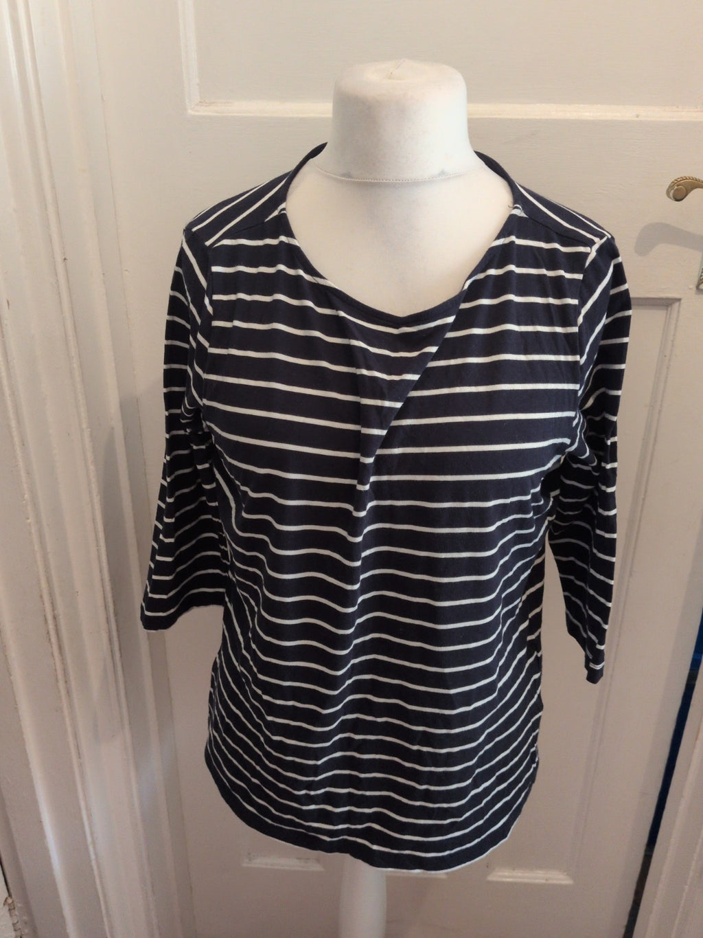 C&A Large Navy Stripe 3/4 Sleeve T-shirt