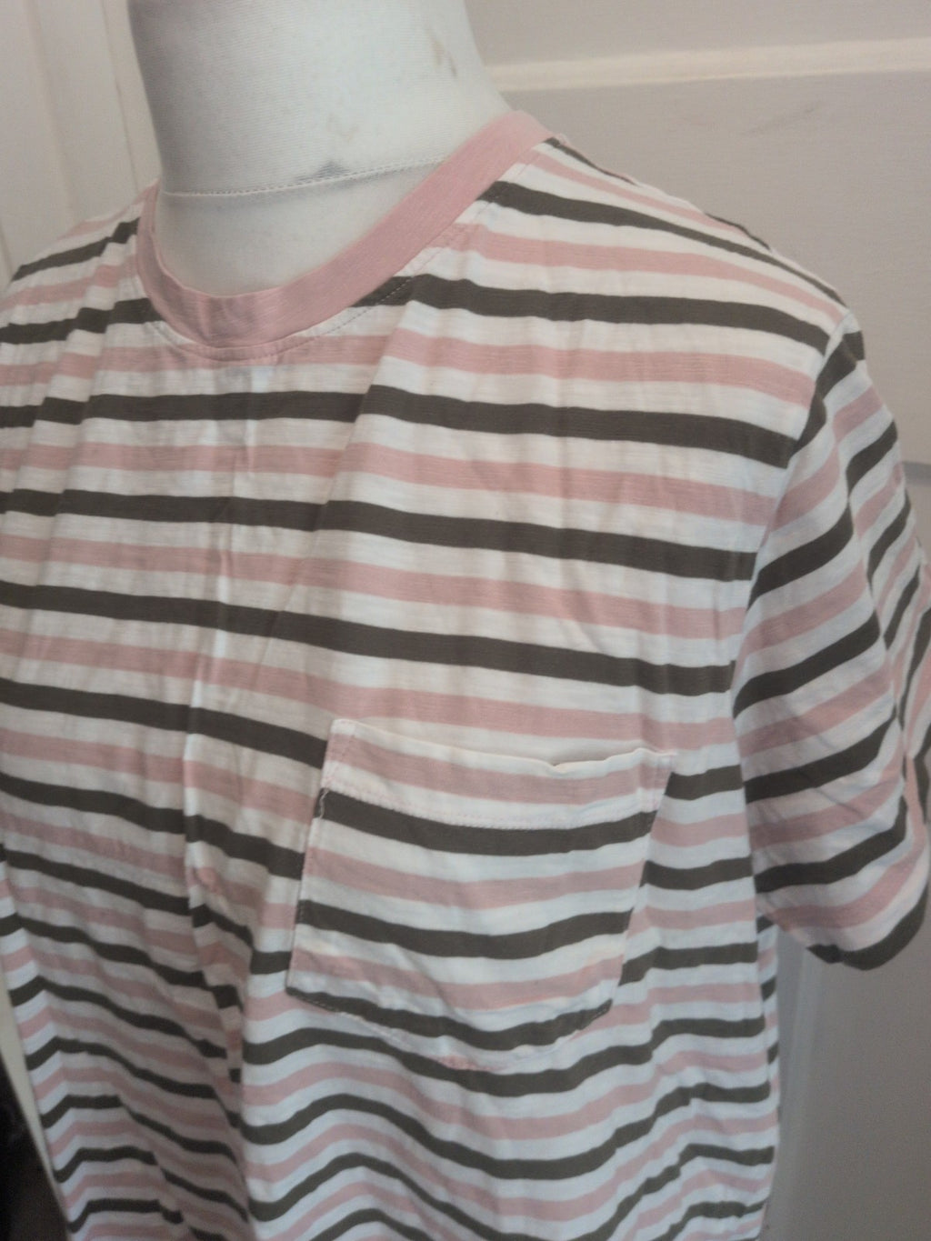 Ladies M&S Striped T Shirt Size 20 Khaki/pink/white Free Delivery