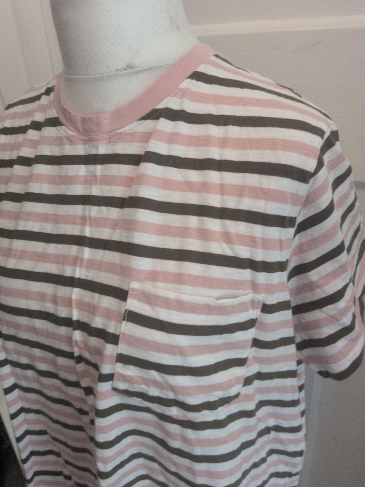 Ladies M&S Striped T Shirt Size 20 Khaki/pink/white Free Delivery
