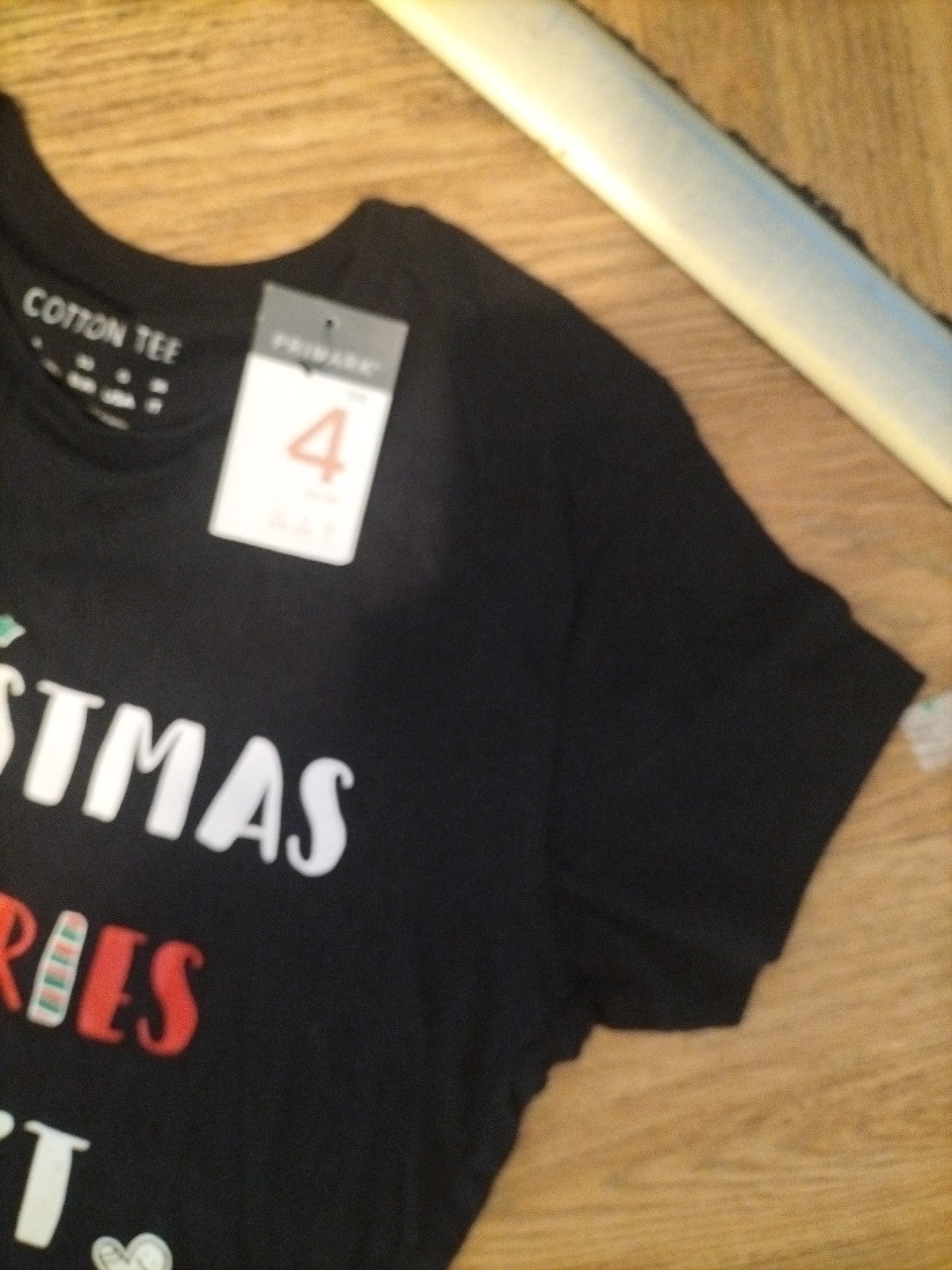 Brand New Ladies Primark Size 4 Black Cotton Printed Tee