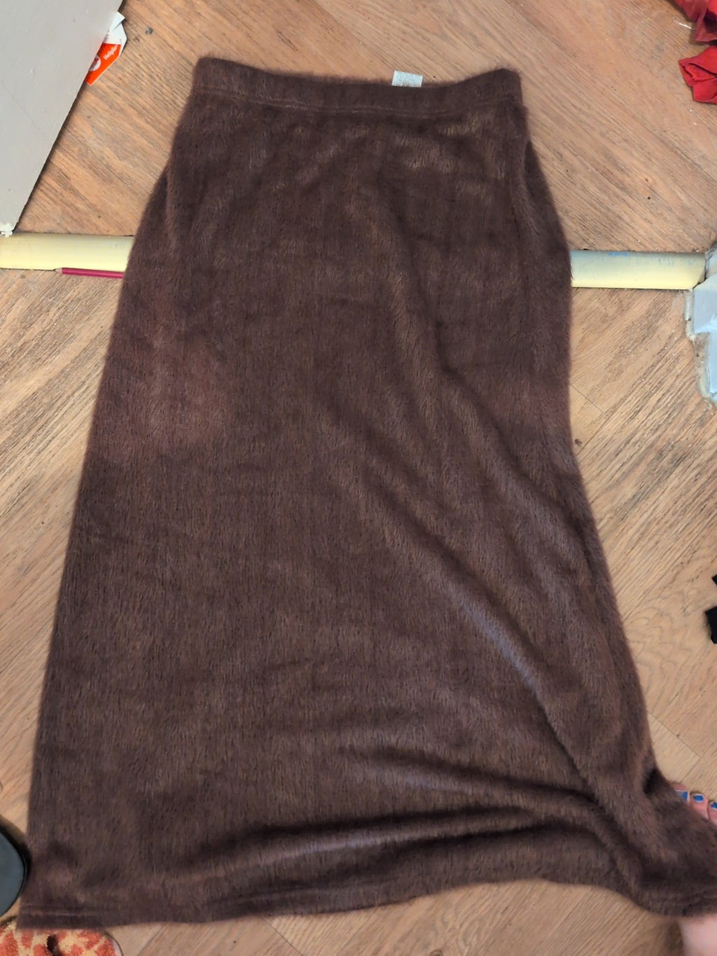 Shein Large Brown Fluffy Elasticated Long Flare Skirt