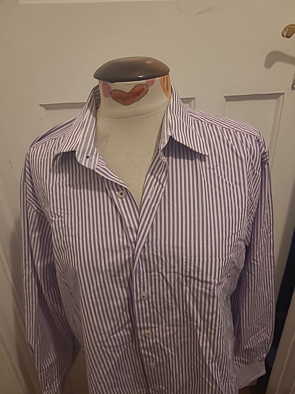 Mens Todays Man Size 16"(41 Usa) Purple White Striped Formal Shirt