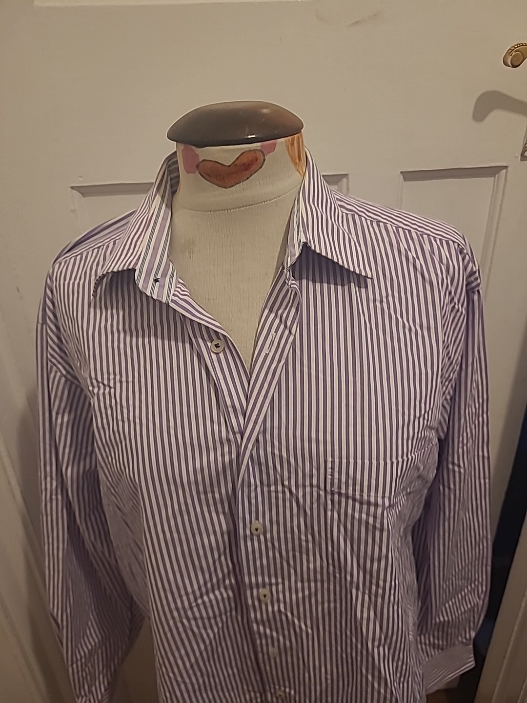 Mens Todays Man Size 16"(41 Usa) Purple White Striped Formal Shirt