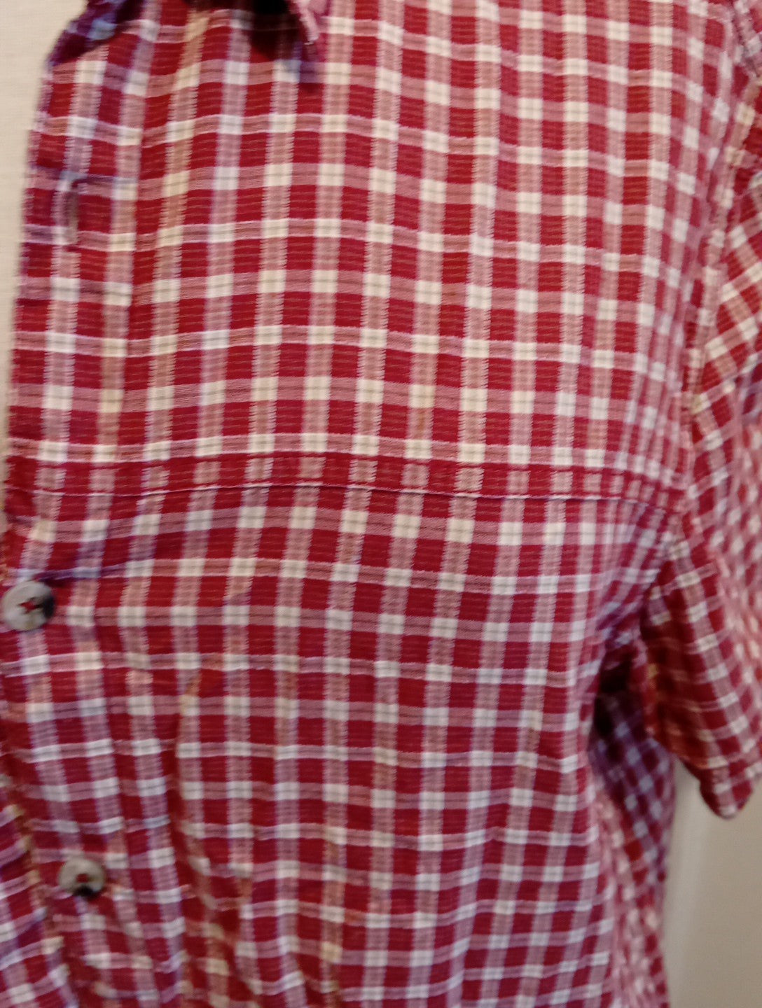 Mens Mountain Warehouse Size Large Red/Beige Short Sleeved Shirt