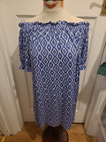 Ladies George Size 12-14 Blue And White Patterned Short Sleeved Dress