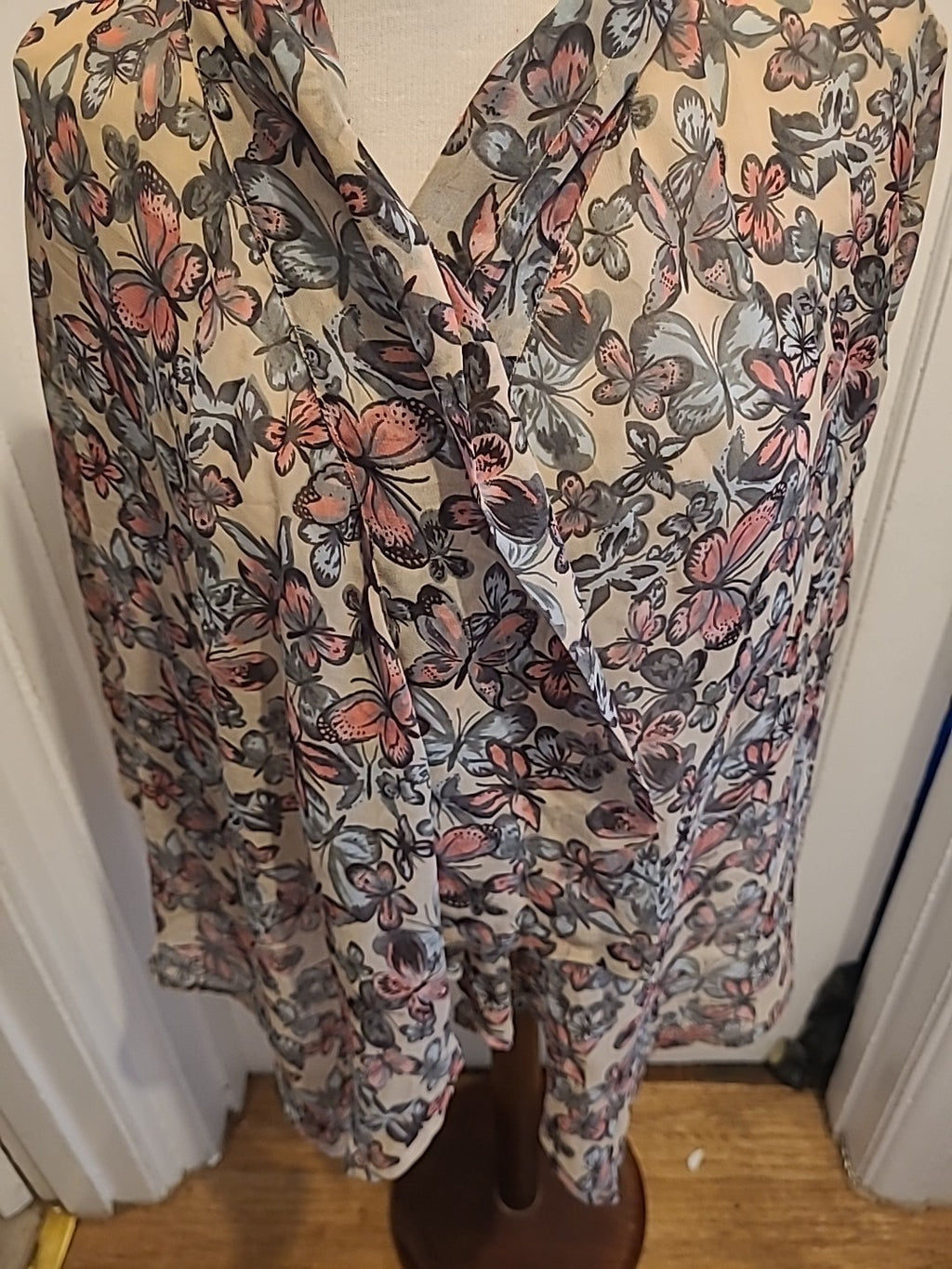 Ladies Apricot Size Small Multi Floral Semi See Through Cardigan