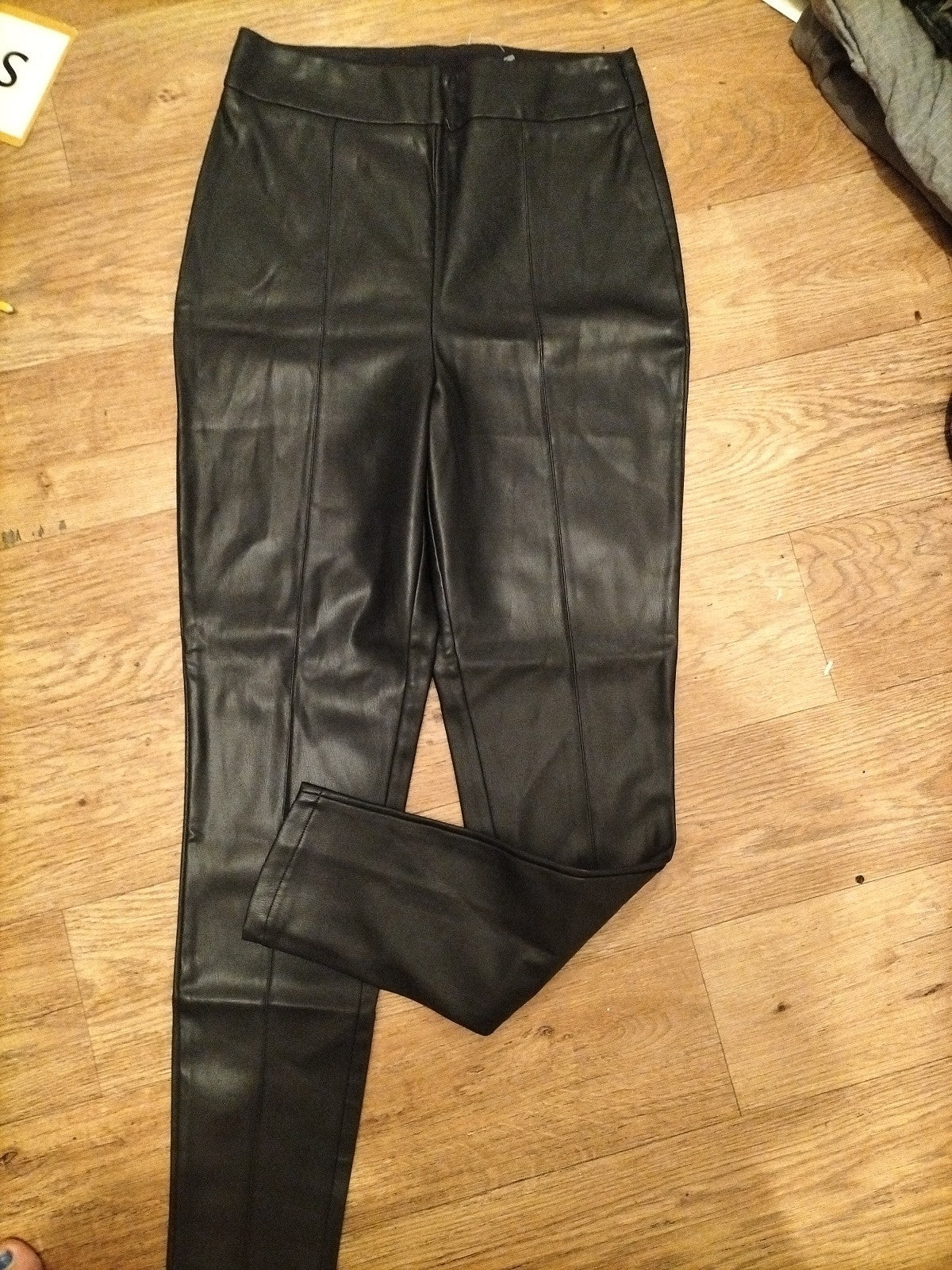 Ladies ASOS Size 10 Black Pleather Trousers