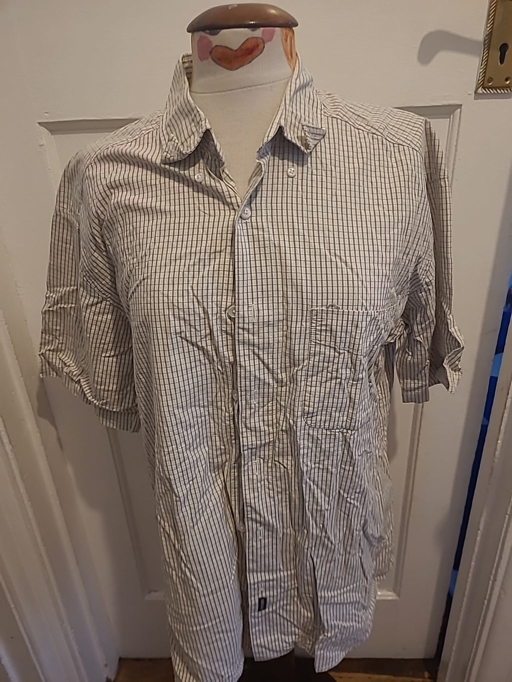 Mens Dockers Size Large Grey/Beige Check Short Sleeved Shirt