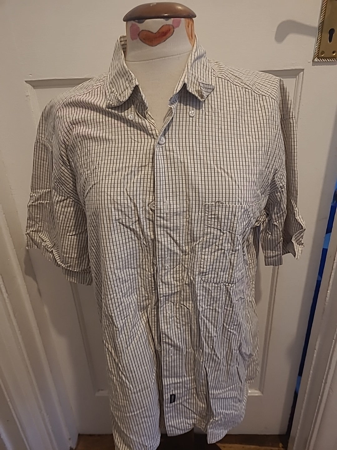 Mens Dockers Size Large Grey/Beige Check Short Sleeved Shirt