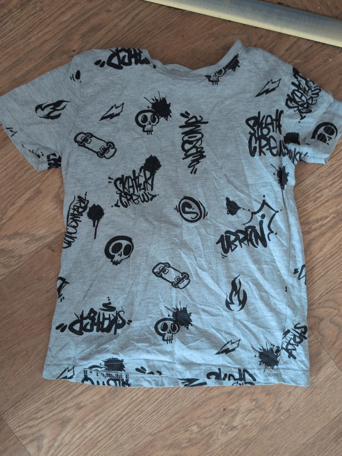 Peacocks 7-8 Years Black Graffiti Pattern Short Sleeve T-shirt