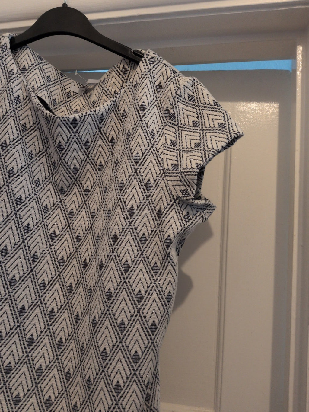 Next 12 White Silver And Navy Shimmer Short Sleeve Dress