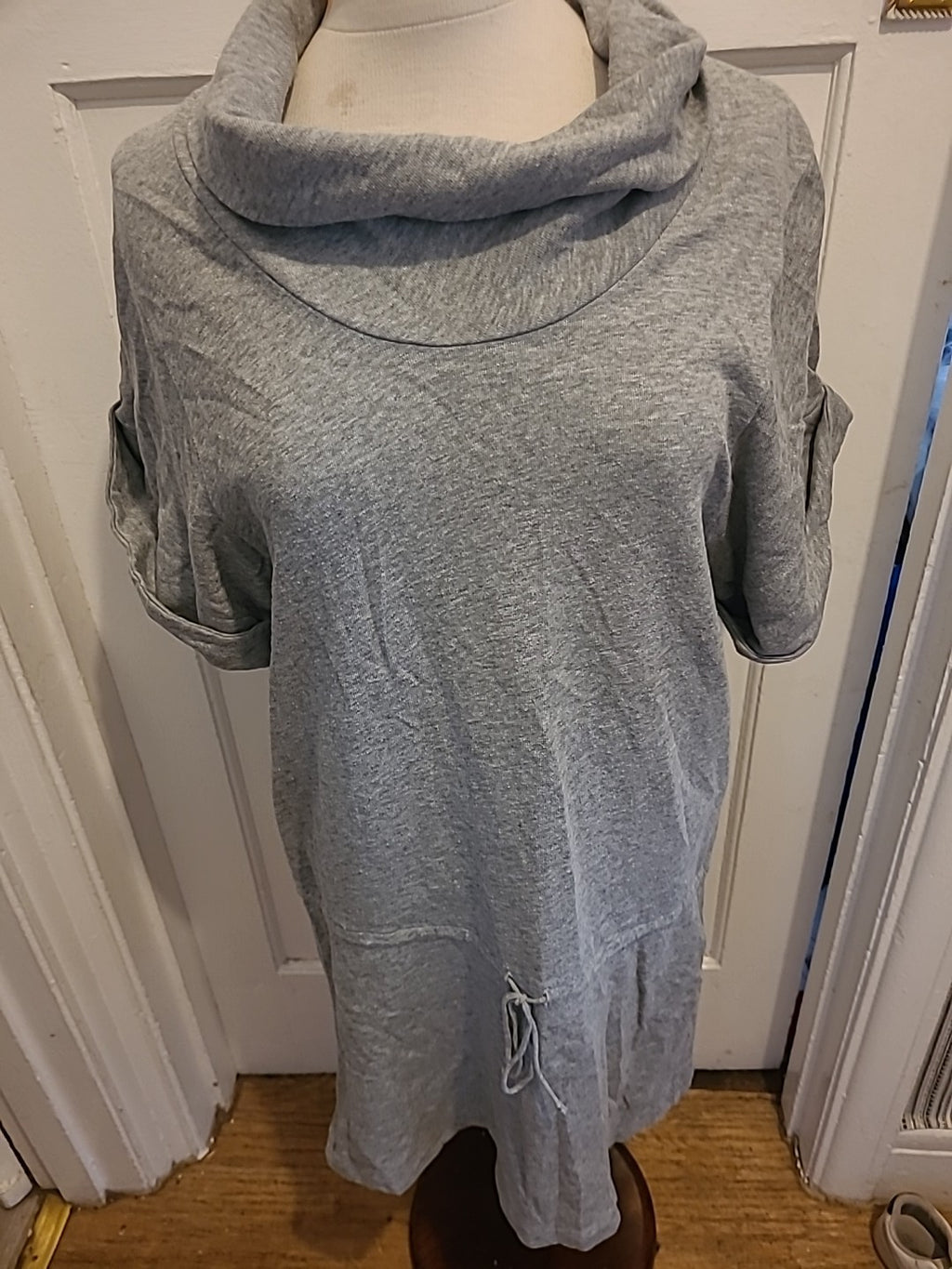 Ladies Short Sleeve Jumper Dress Drawstring Grey Size 12 KOOKAI (3) Roll Neck
