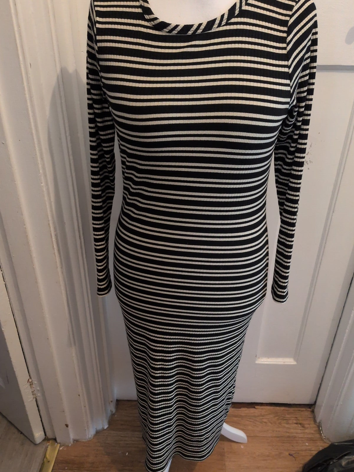 Ladies Long Stretchy Dress George Size 14 Cream/black Striped Free Delivery
