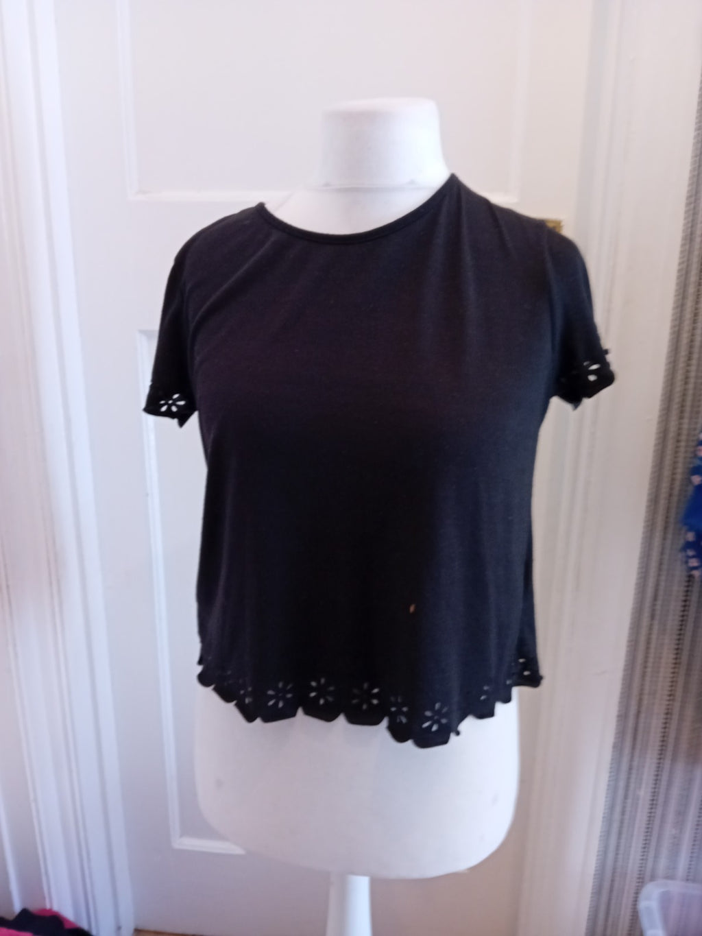 Primark 12 Black Pattern On Sleeve Hem Short Sleeve T-shirt