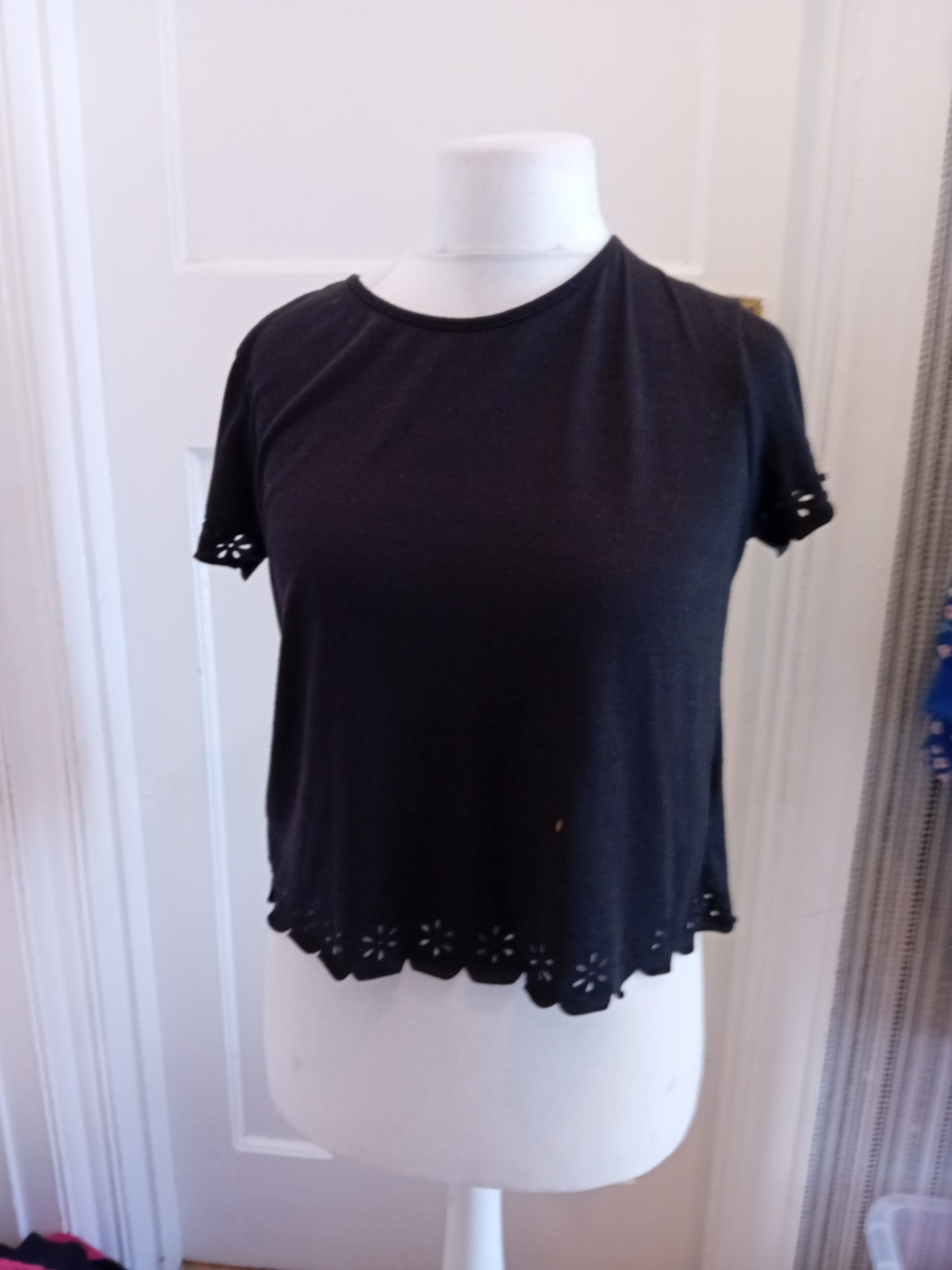 Primark 12 Black Pattern On Sleeve Hem Short Sleeve T-shirt